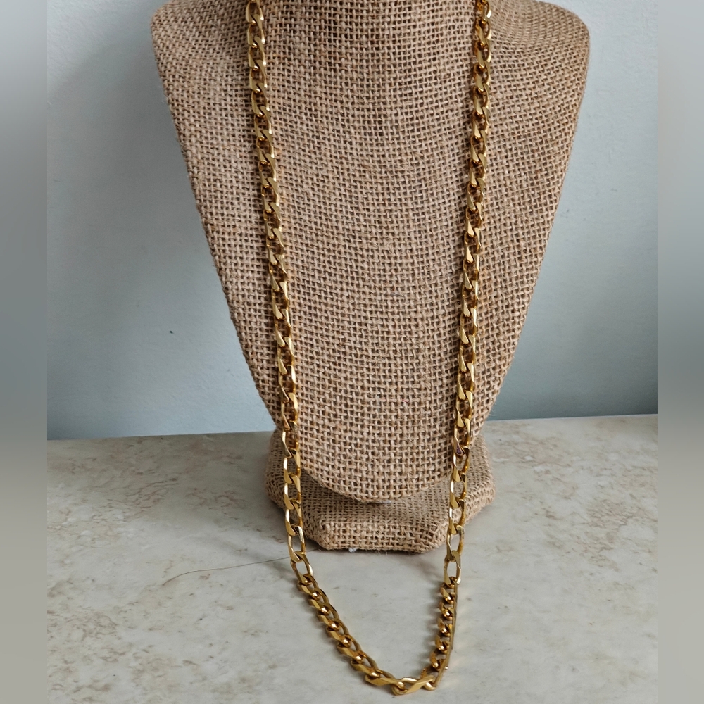 Vintage Nina Ricci 22KGP Flat Curb Link Long Chain Necklace